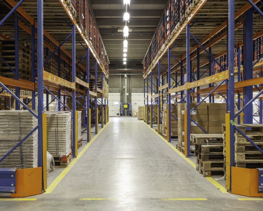 A view inside a new warehouse on the mezzanine floor looking into the hall